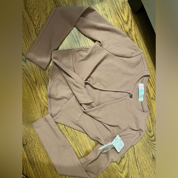 Free people beach long sleeve stretchy dusty nude open front crop top small new - Picture 3 of 7